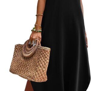 Women's Casual V Neck Maxi Dress Polyester Spandex Pockets Beach Travel